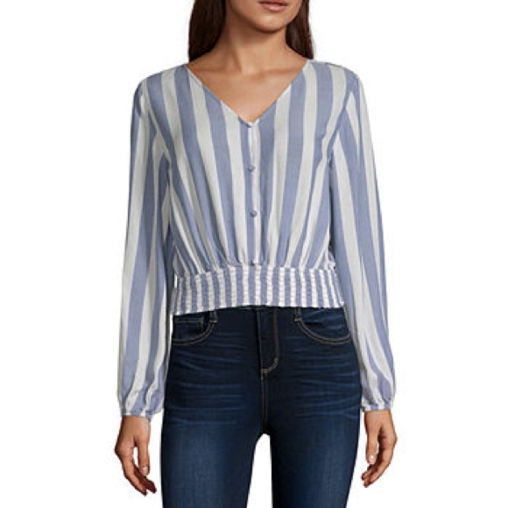 Arizona Womens Long Sleeve Slim Fit Button Juniors